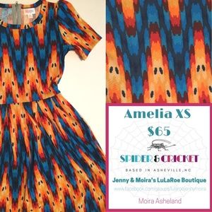 XS LuLaRoe Amelia Dress, Orange, blue and yellow